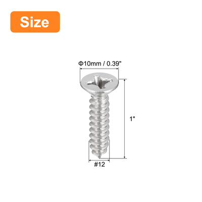 Harfington Uxcell #12x1" Wood Screws, 50pcs Phillips Self Tapping Screws 304 Stainless Steel
