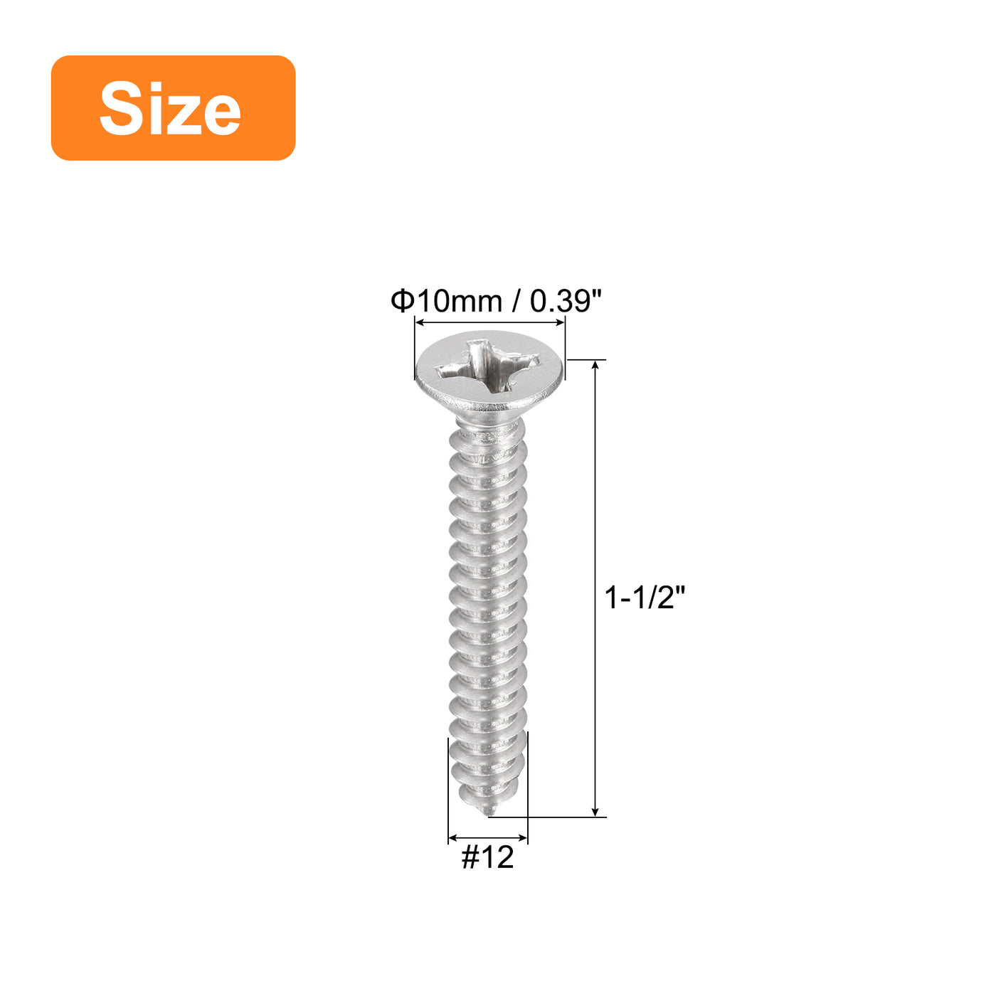 uxcell Uxcell #12x1-1/2" Wood Screws, 25pcs Phillips Self Tapping Screws 304 Stainless Steel