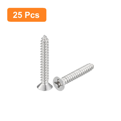 Harfington Uxcell #12x1-1/2" Wood Screws, 25pcs Phillips Self Tapping Screws 304 Stainless Steel