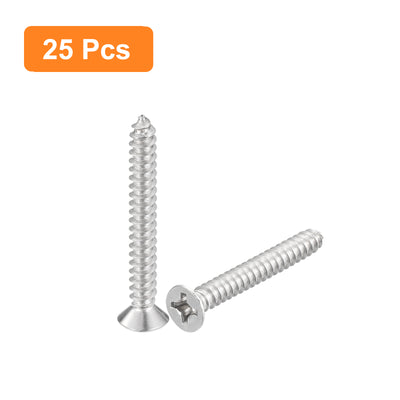 Harfington Uxcell #12x1-3/4" Wood Screws, 25pcs Phillips Self Tapping Screws 304 Stainless Steel