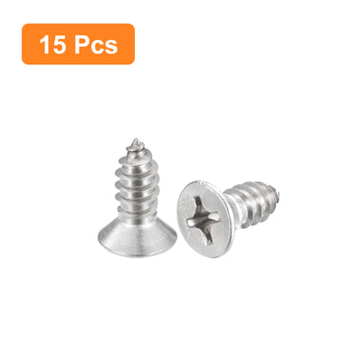 Harfington Uxcell #14x5/8" Wood Screws, 15pcs Phillips Self Tapping Screws 304 Stainless Steel