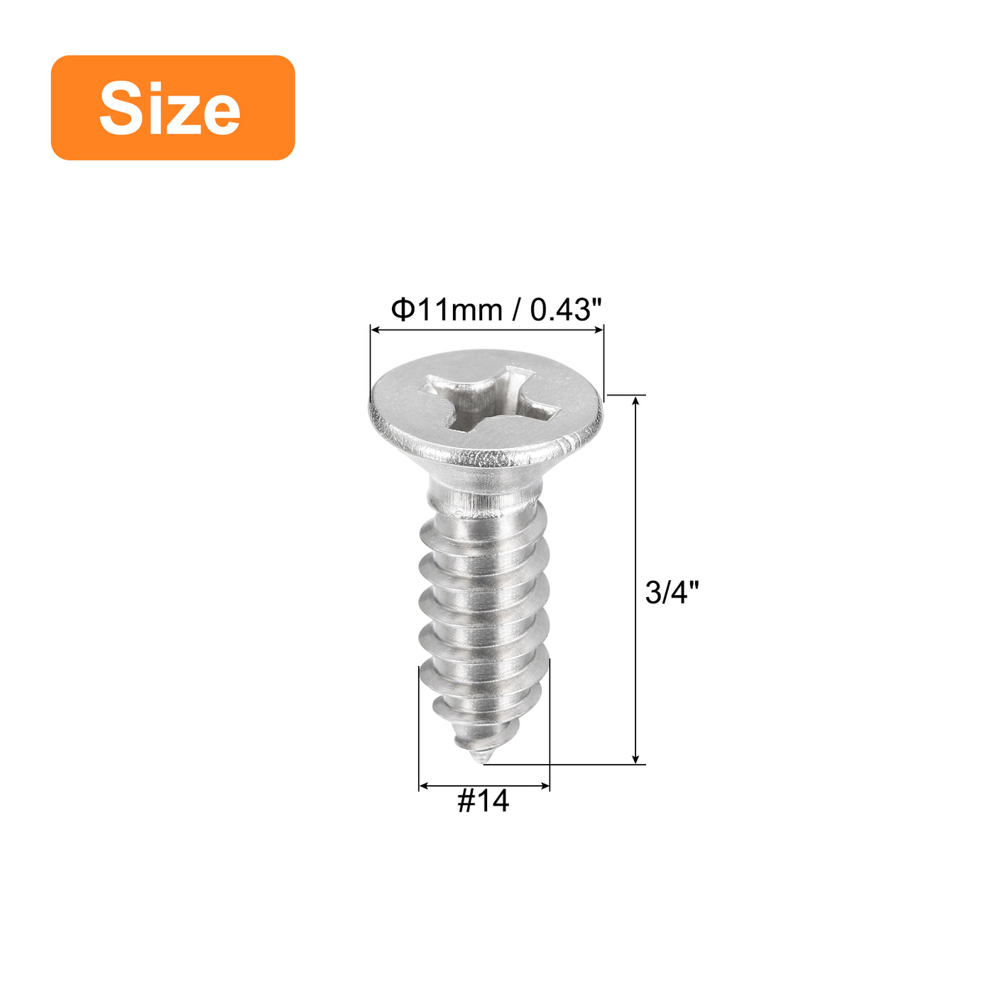 uxcell Uxcell #14x3/4" Wood Screws, 15pcs Phillips Self Tapping Screws 304 Stainless Steel