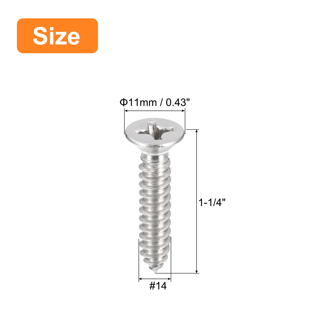 uxcell Uxcell #14x1-1/4" Wood Screws, 15pcs Phillips Self Tapping Screws 304 Stainless Steel