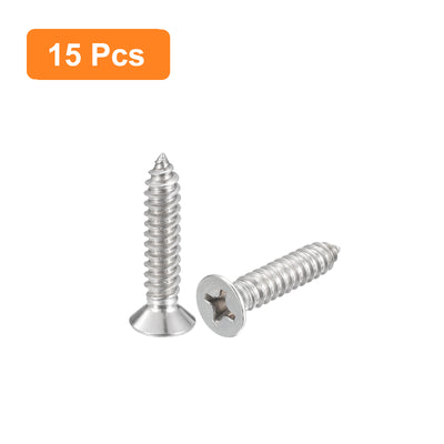 Harfington Uxcell #14x1-1/4" Wood Screws, 15pcs Phillips Self Tapping Screws 304 Stainless Steel