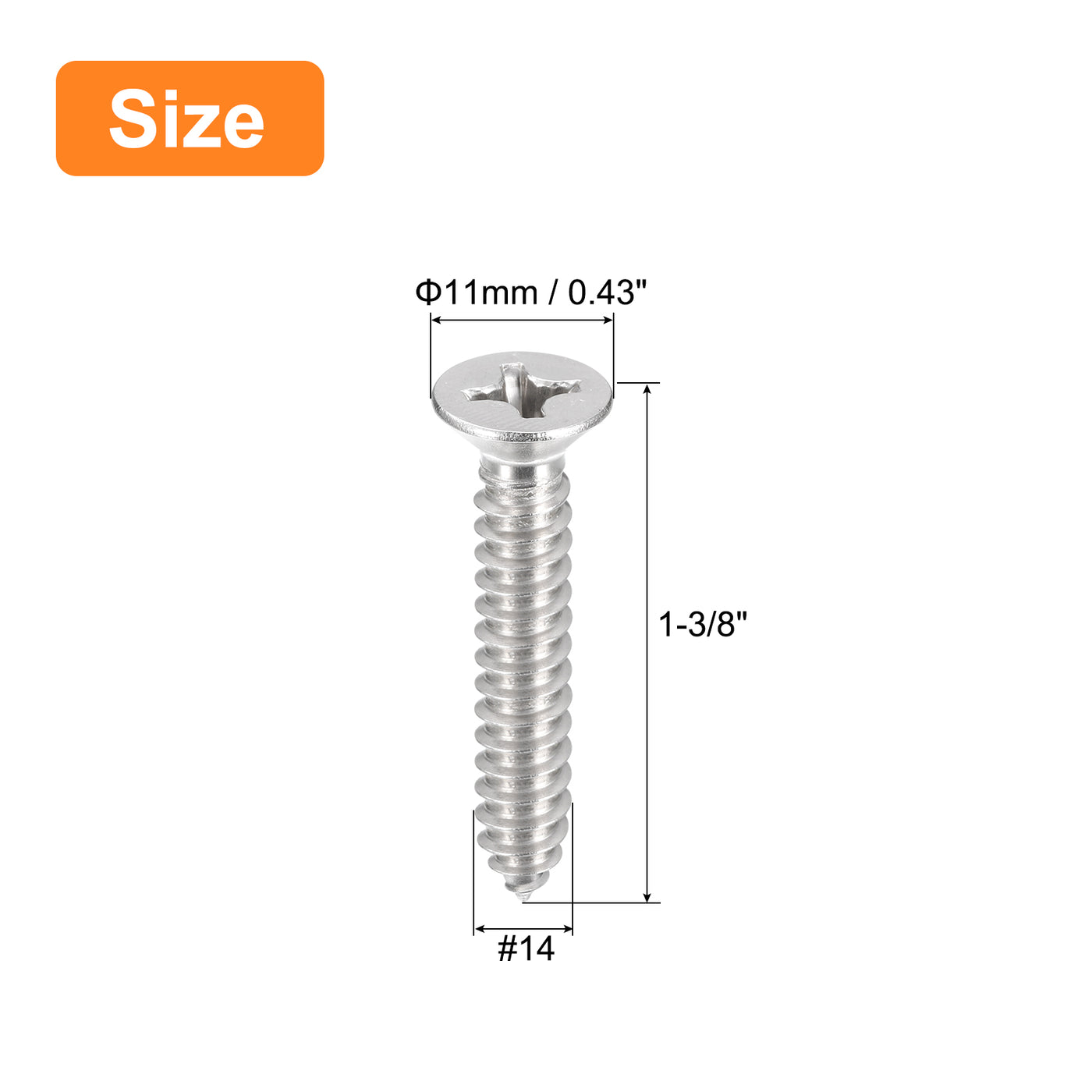 uxcell Uxcell #14x1-3/8" Wood Screws, 15pcs Phillips Self Tapping Screws 304 Stainless Steel