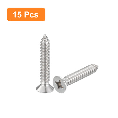 Harfington Uxcell #14x1-3/8" Wood Screws, 15pcs Phillips Self Tapping Screws 304 Stainless Steel