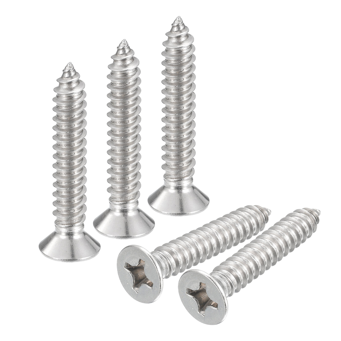 uxcell Uxcell #14x1-3/8" Wood Screws, 15pcs Phillips Self Tapping Screws 304 Stainless Steel