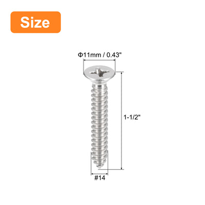 Harfington Uxcell #14x1-1/2" Wood Screws, 15pcs Phillips Self Tapping Screws 304 Stainless Steel