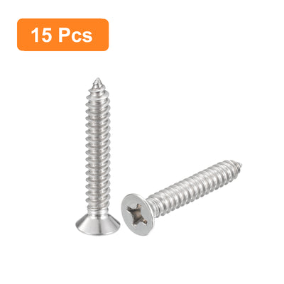 Harfington Uxcell #14x1-1/2" Wood Screws, 15pcs Phillips Self Tapping Screws 304 Stainless Steel