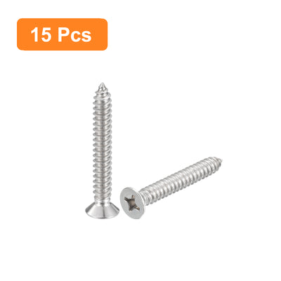 Harfington Uxcell #14x1-3/4" Wood Screws, 15pcs Phillips Self Tapping Screws 304 Stainless Steel