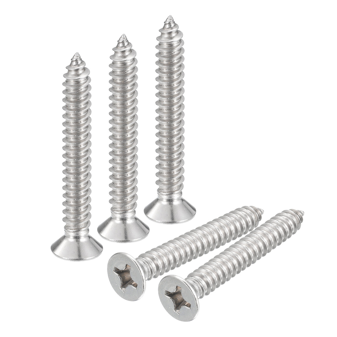 uxcell Uxcell #14x1-3/4" Wood Screws, 15pcs Phillips Self Tapping Screws 304 Stainless Steel