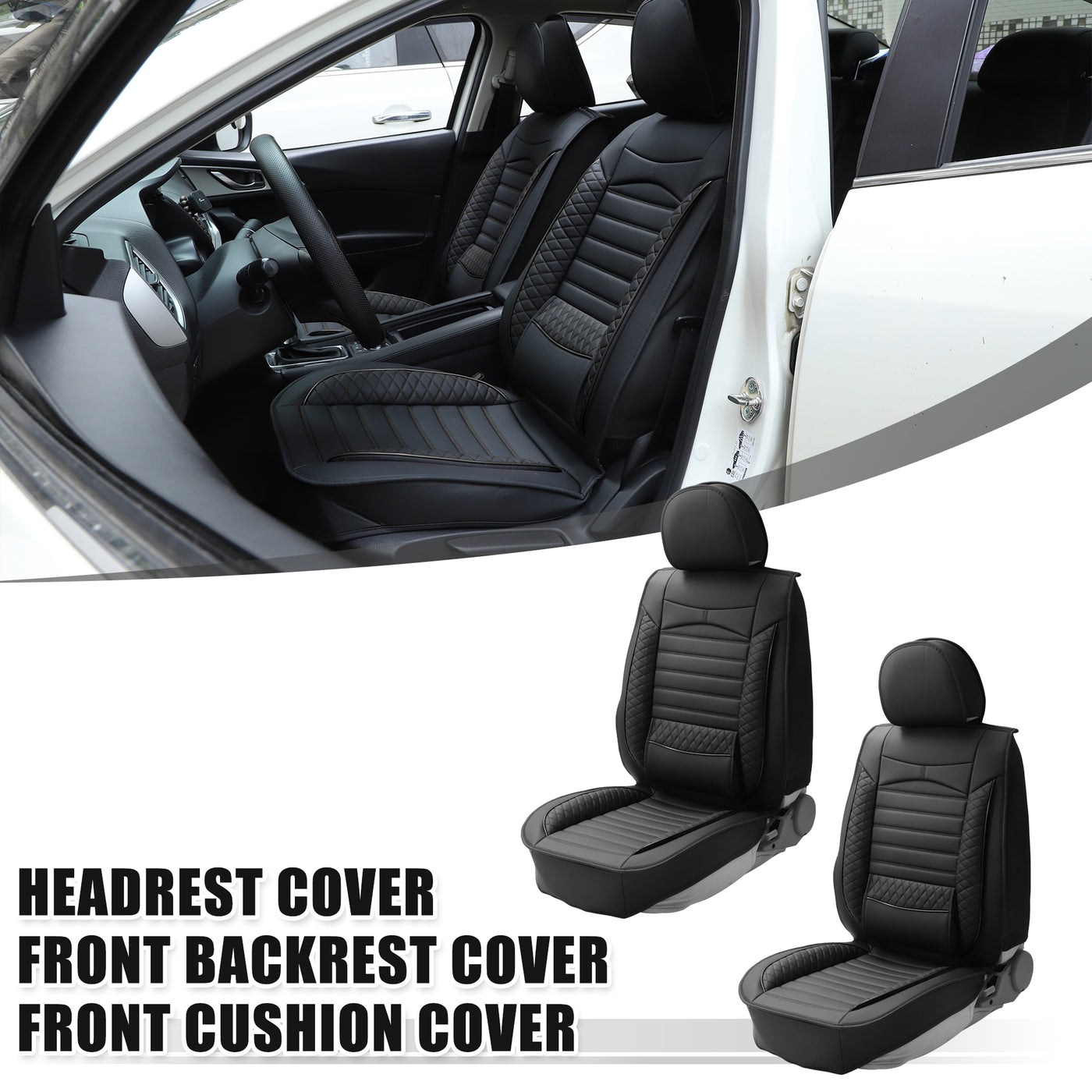 ACROPIX Front Seat Set Universal Car Seat Covers Seat Protectors Waterproof Non-Slip Black - Pack of 12