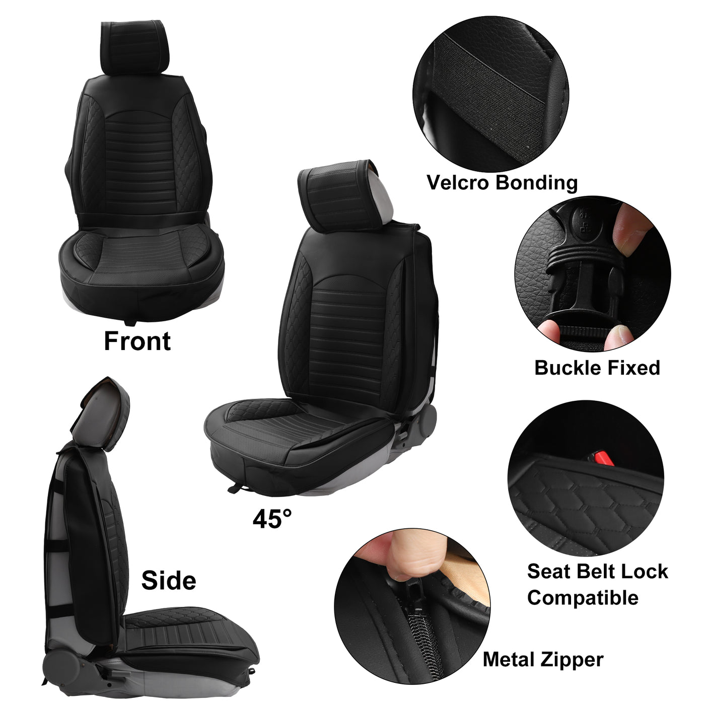 ACROPIX Full Set Universal Leather Car Seat Covers Seat Cushion Protectors for 5 Seat SUV Pick-up Truck Vehicle Interior Accessories Waterproof Non-Slip Black - Pack of 11
