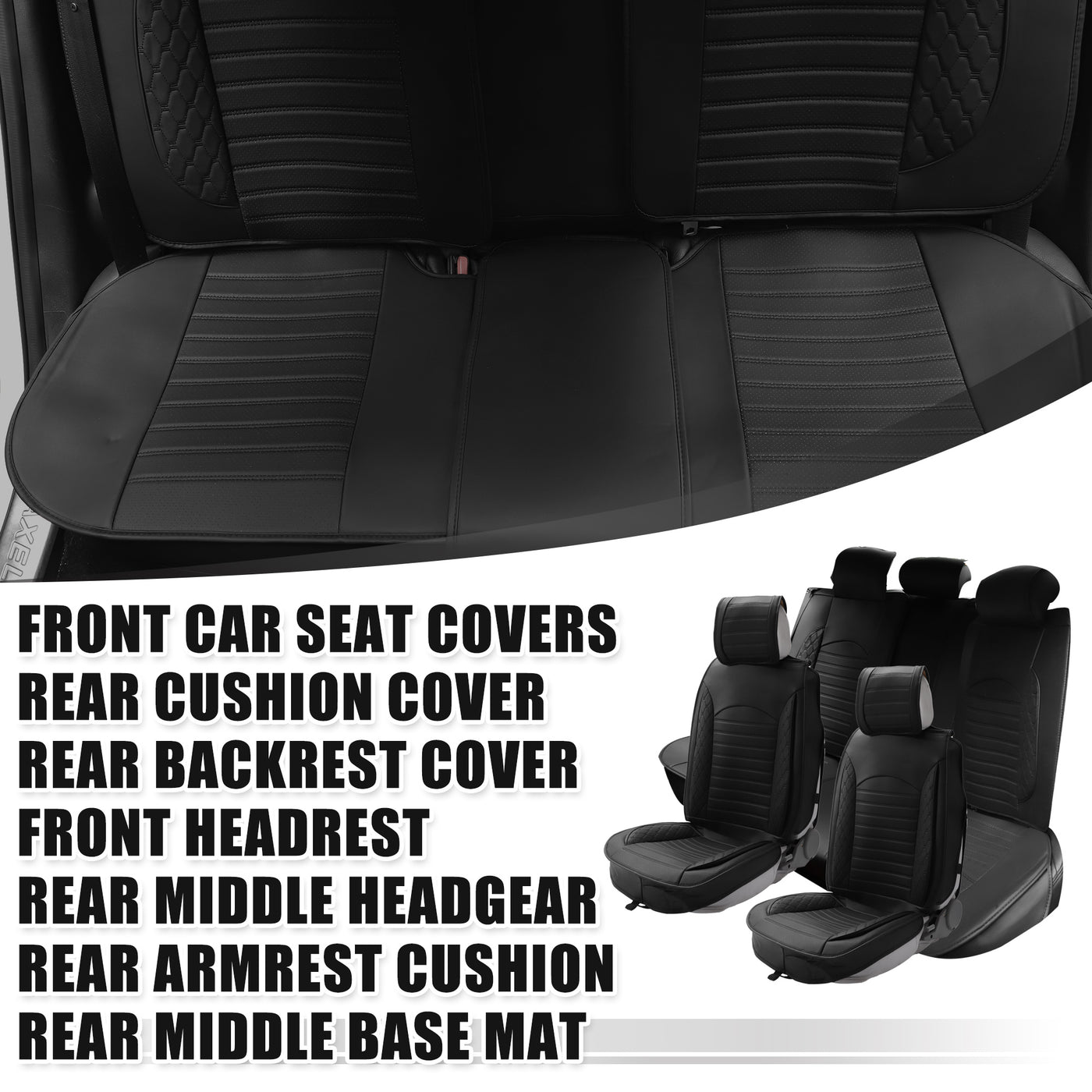 ACROPIX Full Set Universal Leather Car Seat Covers Seat Cushion Protectors for 5 Seat SUV Pick-up Truck Vehicle Interior Accessories Waterproof Non-Slip Black - Pack of 11