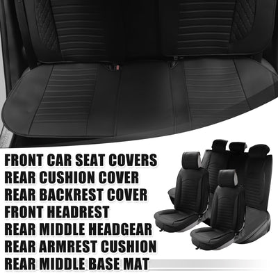 Harfington Full Set Universal Leather Car Seat Covers Seat Cushion Protectors for 5 Seat SUV Pick-up Truck Vehicle Interior Accessories Waterproof Non-Slip Black - Pack of 11