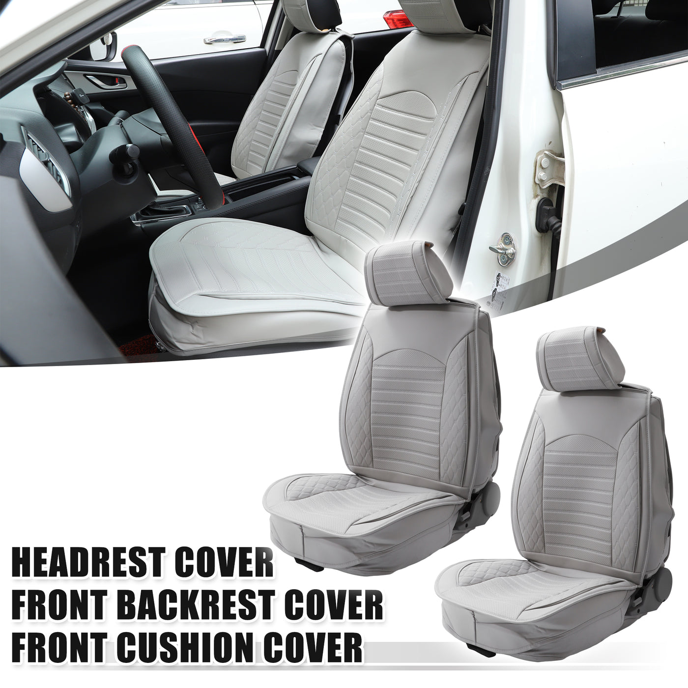 ACROPIX Universal Leather Car Seat Covers Cushion Protectors for Front Seat Car SUV Truck Sedan Vehicle Auto Interior Accessories Waterproof Non-Slip Gray - Pack of 12