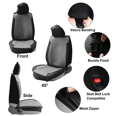 Harfington 5 Seat Full Set Universal Leather Car Seat Covers Pads Vehicle Seat Cushions Protectors Waterproof Non-Slip Black Gray - Pack of 11