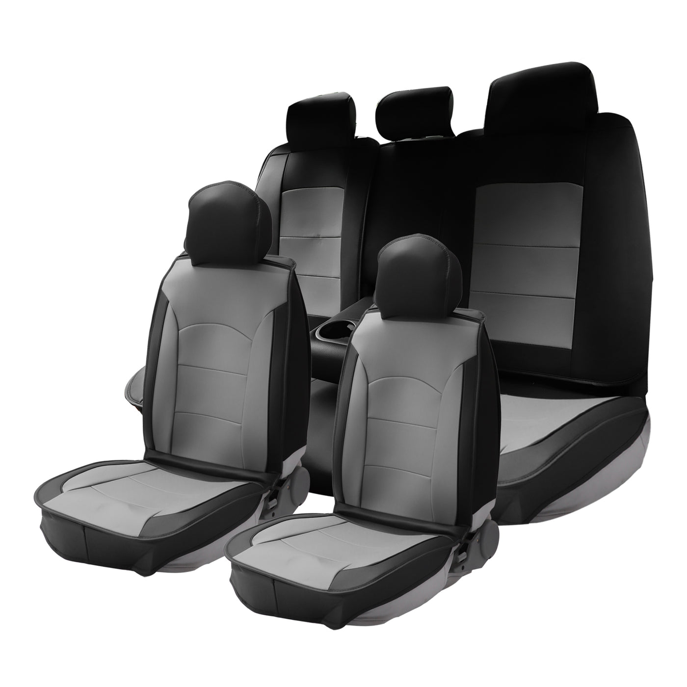 ACROPIX 5 Seat Full Set Universal Leather Car Seat Covers Pads Vehicle Seat Cushions Protectors Waterproof Non-Slip Black Gray - Pack of 11