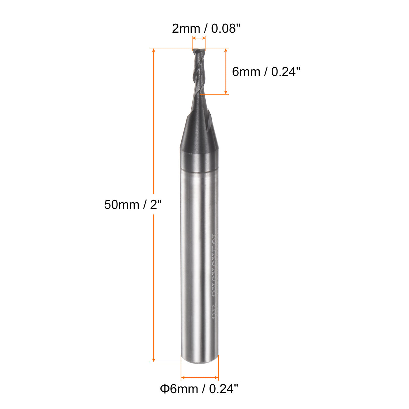 Harfington 2mm x 6mm x 6mm x 50mm Solid Carbide AlTiN Coated 2 Flute Square End Mill Bit
