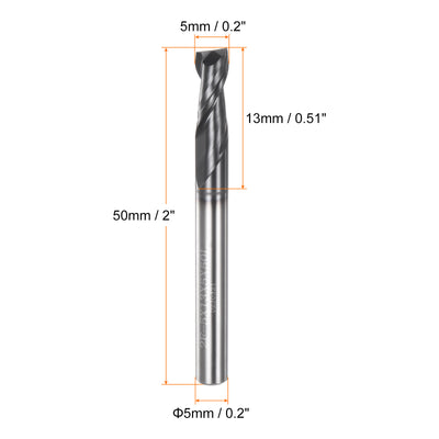 Harfington 5mm x 13mm x 5mm x 50mm Solid Carbide AlTiN Coated 2 Flute Square End Mill Bit