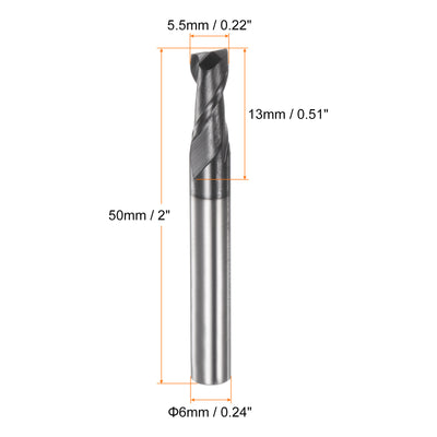 Harfington 5.5mm x 13mm x 6mm x 50mm Solid Carbide AlTiN Coated 2 Flute Square End Mill Bit