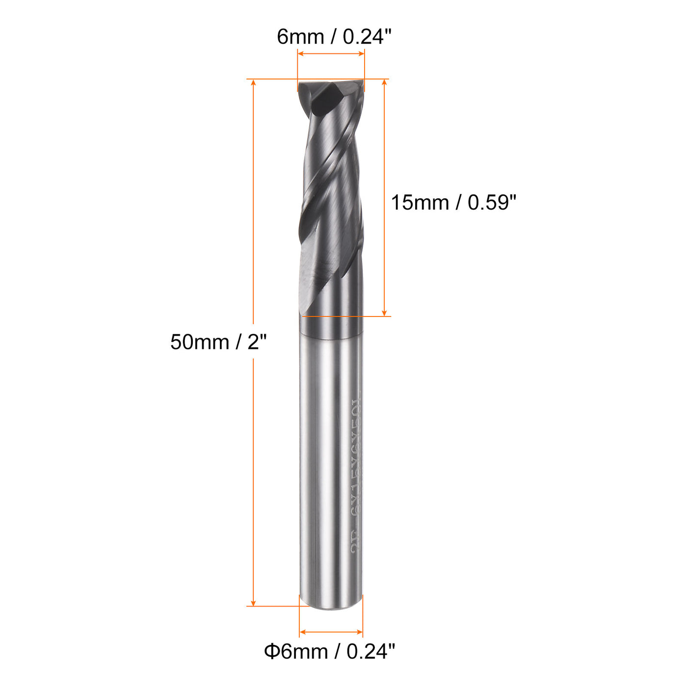 Harfington 6mm x 15mm x 6mm x 50mm Solid Carbide AlTiN Coated 2 Flute Square End Mill Bit