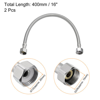 Harfington Uxcell 16 Inch Long Faucet Supply Line Connector, 2pcs G3/8 Female Compression Thread x G1/2 Female Straight Thread 304 Stainless Steel Water Supply Hose