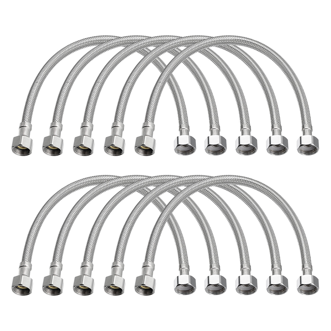uxcell Uxcell 16 Inch Long Faucet Supply Line Connector, 10pcs G3/8 Female Compression Thread x G1/2 Female Straight Thread 304 Stainless Steel Water Supply Hose
