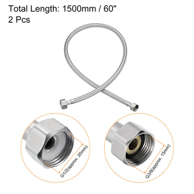 Harfington Uxcell 60 Inch Long Faucet Supply Line Connector, 2pcs G3/8 Female Compression Thread x G1/2 Female Straight Thread 304 Stainless Steel Water Supply Hose