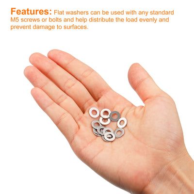 Harfington Uxcell M5 304 Stainless Steel Flat Washers, 100pcs 5x10x0.1mm Ultra Thin Flat Spacers