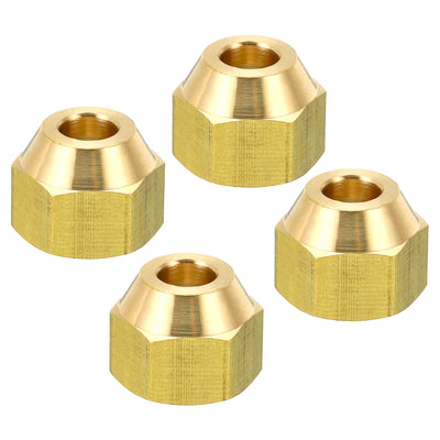 Harfington 1/4 SAE Thread Brass Flare Nut, 4 Pack 45 Degree Flared Tube Fitting Nut Hydraulic Pipe Fitting for Air Conditioner Water Gas Line, Glossy Surface