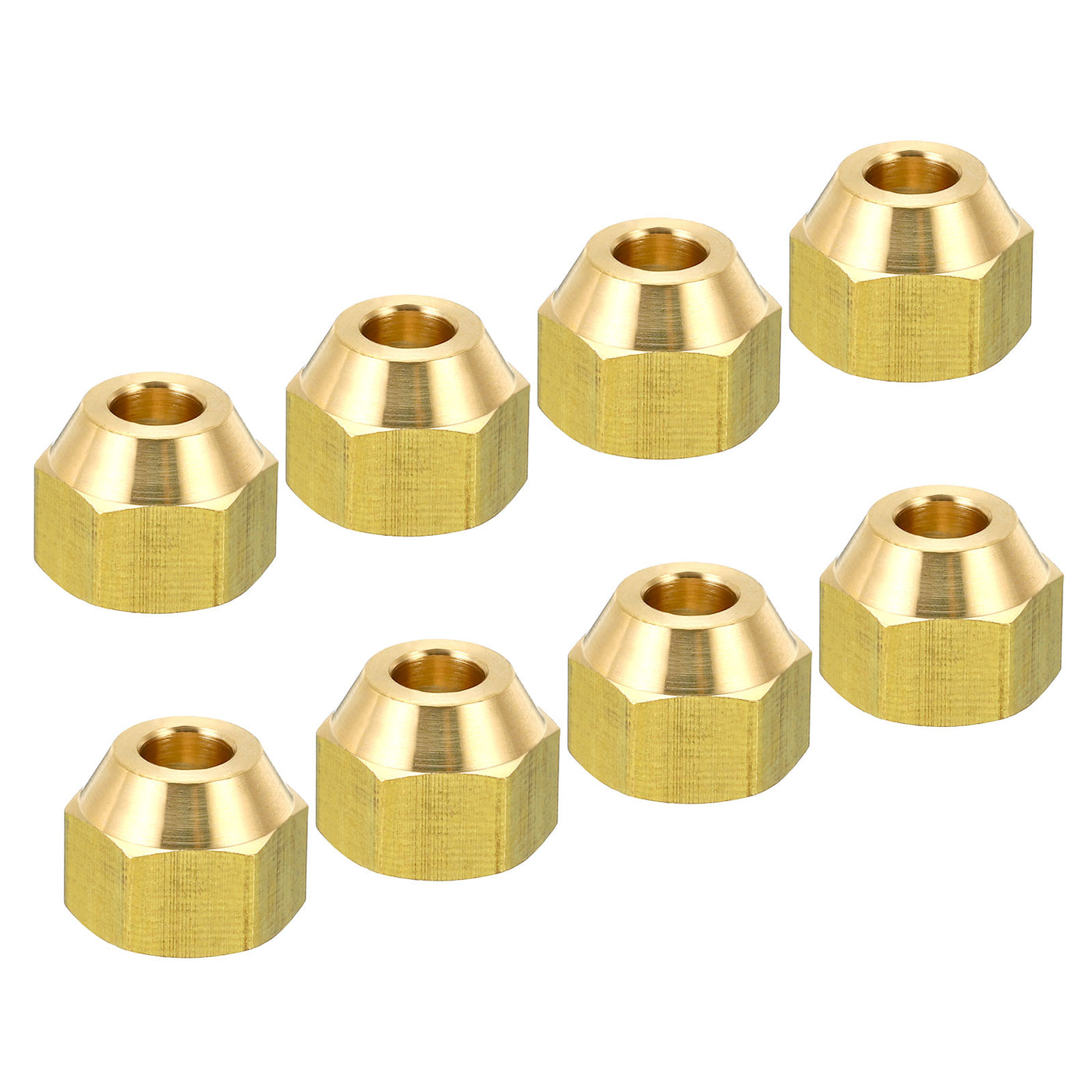 Harfington 1/4 SAE Thread Brass Flare Nut, 8 Pack 45 Degree Flared Tube Fitting Nut Hydraulic Pipe Fitting for Air Conditioner Water Gas Line, Glossy Surface