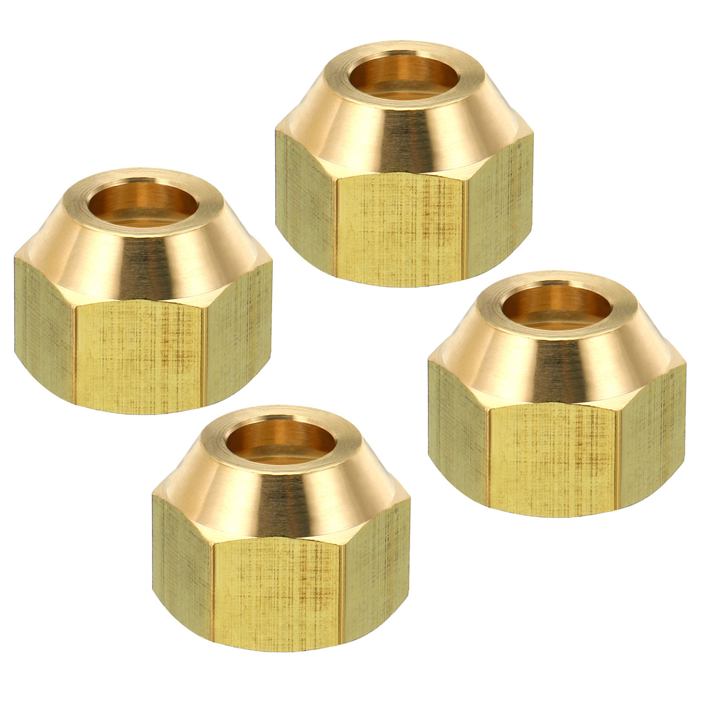 Harfington 3/8 SAE Thread Brass Flare Nut, 4 Pack 45 Degree Flared Tube Fitting Nut Hydraulic Pipe Fitting for Air Conditioner Water Gas Line, Glossy Surface
