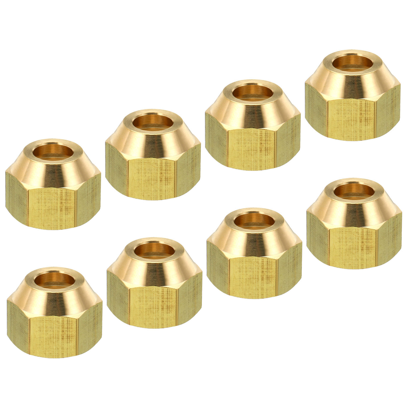 Harfington 3/8 SAE Thread Brass Flare Nut, 8 Pack 45 Degree Flared Tube Fitting Nut Hydraulic Pipe Fitting for Air Conditioner Water Gas Line, Glossy Surface