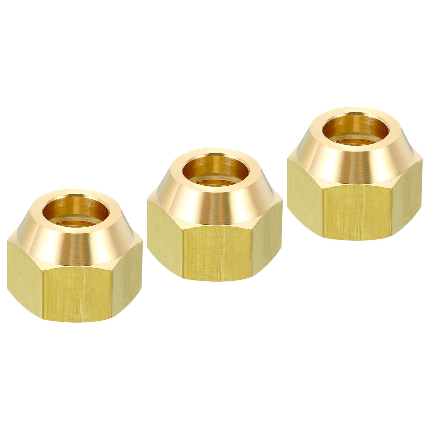 Harfington 1/2 SAE Thread Brass Flare Nut, 3 Pack 45 Degree Flared Tube Fitting Nut Hydraulic Pipe Fitting for Air Conditioner Water Gas Line, Glossy Surface