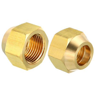 Harfington 1/2 SAE Thread Brass Flare Cap, 5 Pack 45 Degree Flared Tube Fitting Nut Hydraulic Pipe Fitting for Air Conditioner Water Gas Line, Glossy Surface