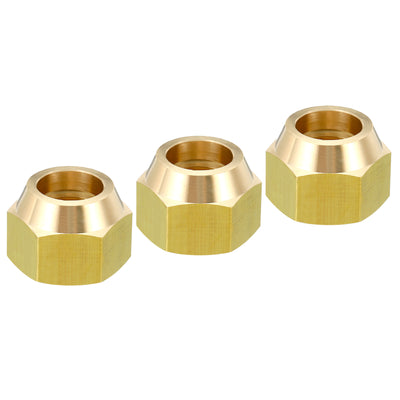 Harfington 5/8 SAE Thread Brass Flare Nut, 3 Pack 45 Degree Flared Tube Fitting Nut Hydraulic Pipe Fitting for Air Conditioner Water Gas Line, Glossy Surface