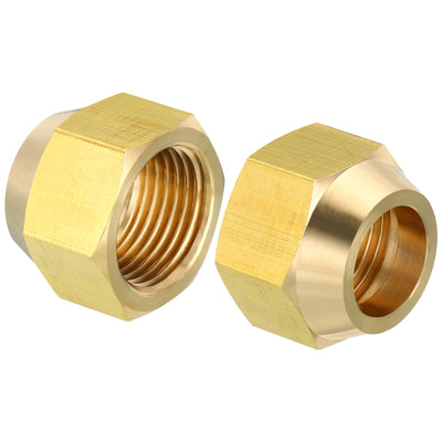 Harfington 5/8 SAE Thread Brass Flare Cap, 5 Pack 45 Degree Flared Tube Fitting Nut Hydraulic Pipe Fitting for Air Conditioner Water Gas Line, Glossy Surface