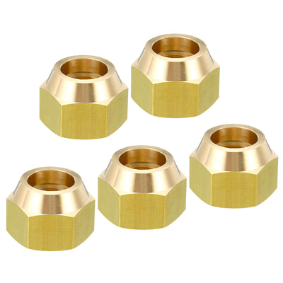 Harfington 5/8 SAE Thread Brass Flare Cap, 5 Pack 45 Degree Flared Tube Fitting Nut Hydraulic Pipe Fitting for Air Conditioner Water Gas Line, Glossy Surface