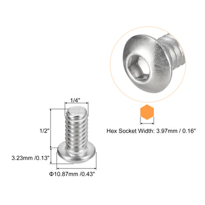 Harfington Uxcell 1/4-20x1/2" Button Head Socket Cap Screws, 25pcs 304 Stainless Steel Screws