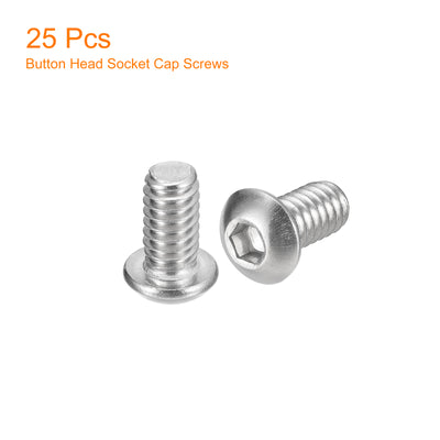 Harfington Uxcell 1/4-20x1/2" Button Head Socket Cap Screws, 25pcs 304 Stainless Steel Screws