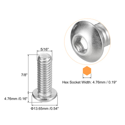 Harfington Uxcell 5/16-18x7/8" Button Head Socket Cap Screws, 10pcs 304 Stainless Steel Screws