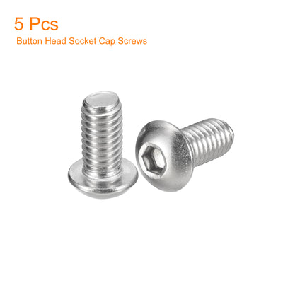 Harfington Uxcell 3/8-16x3/4" Button Head Socket Cap Screws, 5pcs 304 Stainless Steel Screws