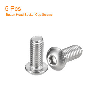 Harfington Uxcell 3/8-16x7/8" Button Head Socket Cap Screws, 5pcs 304 Stainless Steel Screws