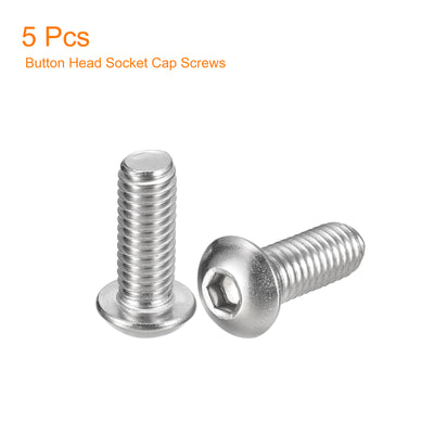 Harfington Uxcell 3/8-16x1" Button Head Socket Cap Screws, 5pcs 304 Stainless Steel Screws