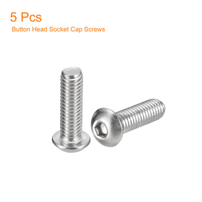 Harfington Uxcell 3/8-16x1-1/4" Button Head Socket Cap Screws, 5pcs 304 Stainless Steel Screws