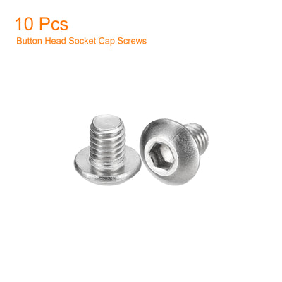 Harfington Uxcell #10-32x1/4" Button Head Socket Cap Screws, 10pcs 304 Stainless Steel Screws