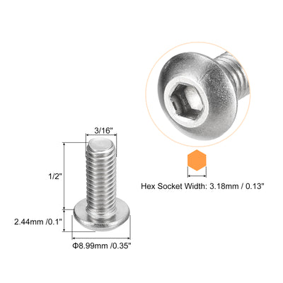 Harfington Uxcell #10-32x1/2" Button Head Socket Cap Screws, 20pcs 304 Stainless Steel Screws