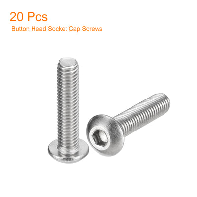 Harfington Uxcell #10-32x7/8" Button Head Socket Cap Screws, 20pcs 304 Stainless Steel Screws