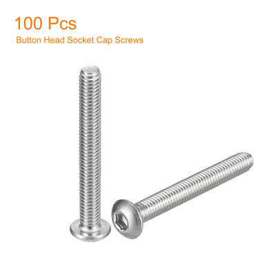 Harfington Uxcell #10-32x1-1/2" Button Head Socket Cap Screws, 100pcs 304 Stainless Steel Screws